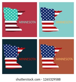 Minnesota state of America with map. Flag print on map of USA for geographic themes. Map of Minnesota state.