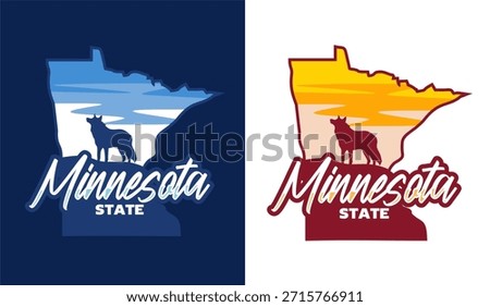 minnesota state with beautiful views and wolf silhouettes