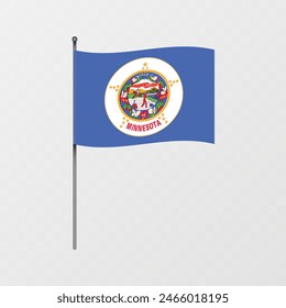 Minnesota state flag on flagpole. Vector illustration.