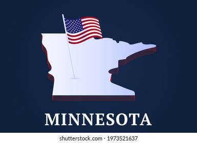 minnesota state Isometric map and USA national flag 3D isometric shape of us state Vector Illustration