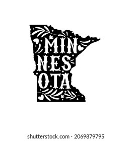 Minnesota state map with doodle decorative ornaments. For printing on souvenirs and T-shirts