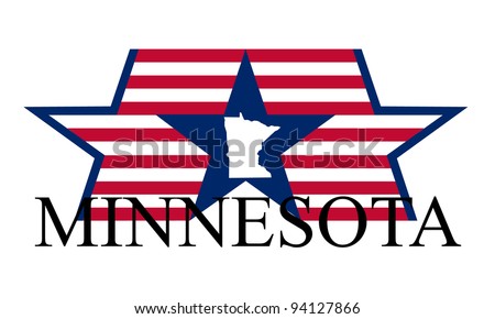 Minnesota state map, flag, and name.