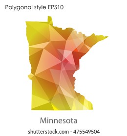 Minnesota state map in geometric polygonal,mosaic style.Abstract gems triangle,modern design background. Vector illustration EPS10