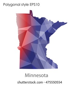 Minnesota state map in geometric polygonal,mosaic style.Abstract gems triangle,modern design background. Vector illustration EPS10