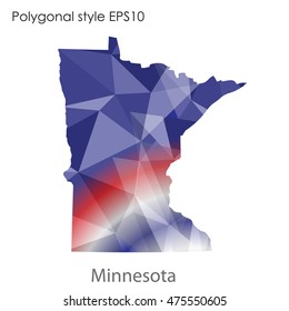 Minnesota state map in geometric polygonal,mosaic style.Abstract gems triangle,modern design background. Vector illustration EPS10
