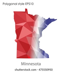 Minnesota state map in geometric polygonal,mosaic style.Abstract gems triangle,modern design background. Vector illustration EPS10