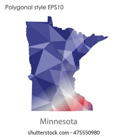Minnesota state map in geometric polygonal,mosaic style.Abstract gems triangle,modern design background. Vector illustration EPS10