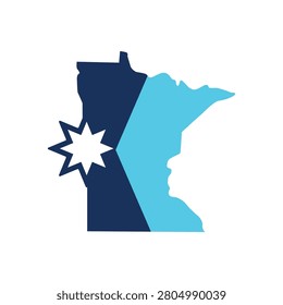 Minnesota State Map with Official Flag Illustration on White Background
