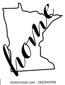 Minnesota state map outline with the word home written in it. vector graphic 