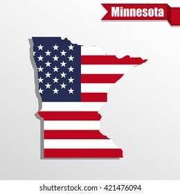 Minnesota  State map with US flag inside and ribbon