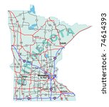 Minnesota state road map with Interstates, U.S. Highways and state roads.