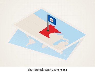 Minnesota state selected on map with isometric flag of Minnesota. Vector paper map.