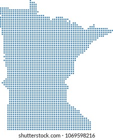 Minnesota state of USA map dots vector outline illustration in blue background. Dotted map of Minnesota state of United States of America. Creative pixel art map with highly detailed border 