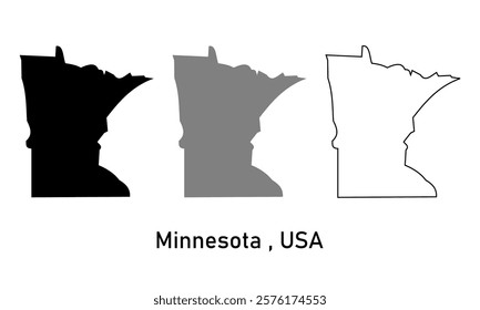 Minnesota state, USA map in outline style, black color, gray color