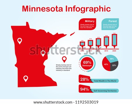 Minnesota State (USA) Map with Set of Infographic Elements in Red Color in Light Background. Modern Information Graphics Element for your design.
