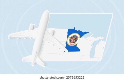 Minnesota Travel Illustration with Plane and National Flag. Ideal for travel agencies, promotional materials, or geographic content related to Minnesota.