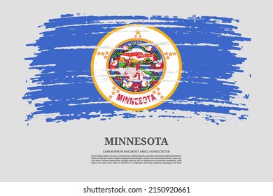 Minnesota US flag with brush stroke effect and information text poster, vector background