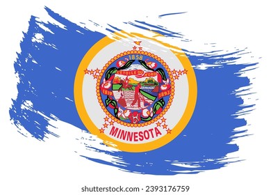 Fondo vectorial de la bandera de la pinza del pincel del Estado de Minnesota US. Banner aislado de color gris pintado a mano.