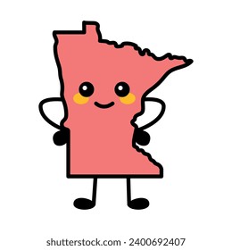 Minnesota a US state color element.  Smiling cartoon character. United state of America. Map with county borders.