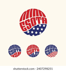 Pegatina patriótica de Minnesota USA o conjunto de botones. Ilustración vectorial para stickers de viajes, insignias políticas, marketing.
