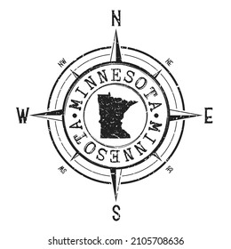 Minnesota, USA Stamp Map Compass Adventure. Illustration Travel Country Symbol. Seal Expedition Wind Rose Icon.