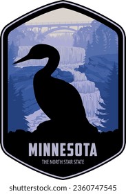 Minnesota vector label with Common Loon in Gooseberry Falls State Park