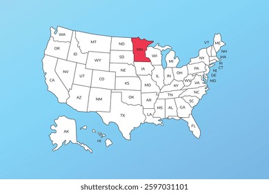minnesota vector map isolated on United states map. Editable blank vector map of USA