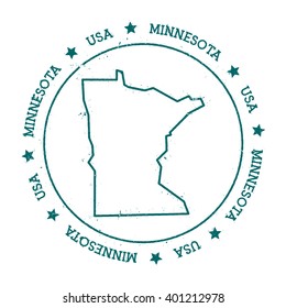 Minnesota vector map. Retro vintage insignia with US state map. Distressed visa stamp with Minnesota text wrapped around a circle and stars. USA state map vector illustration.