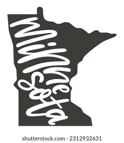 Minnesota. Vector silhouette state. Minnesota map with text script. Minnesota shape state map for poster, banner, t-shirt, tee. Vector outline Isolated illustratuon on a white background.