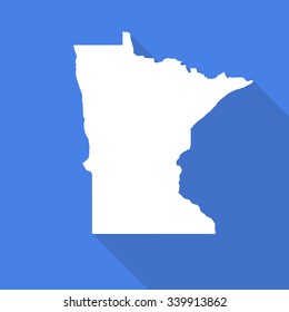 Minnesota white map,border flat simple style with long shadow on blue background