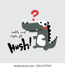 minni dinosaur hush! t-shirt graphic design vector illustration 