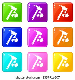 Minning hand hammer icons set 9 color collection isolated on white for any design
