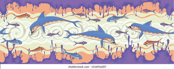 Minoan ancient culture.Ancient greece mythology.Background with minoan dolphin.Crete.