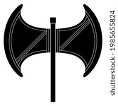 Minoan double axe labrys. Ancient Cretan sacred symbol of goddess. Black and white negative silhouette.