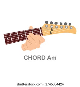 A Minor chord guitar for beginners vector. Chord minor guitar. Vector flat illustration