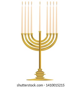 Minor with nine candles - gold - isolated on white background - vector. Hanukkah. Religion. Tradition.