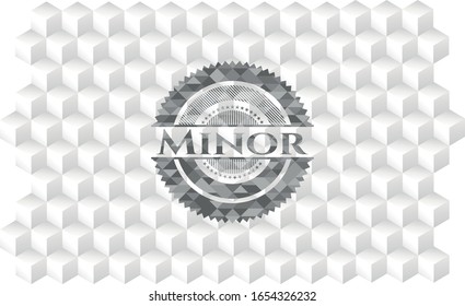 Minor realistic grey emblem with geometric cube white background