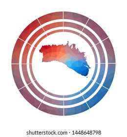 Minorca badge. Bright gradient logo of island in low poly style. Multicolored Minorca rounded sign with map in geometric style for your infographics.