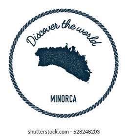 Minorca map in vintage discover the world rubber stamp. Hipster style nautical postage Minorca stamp, with round rope border. Minorca map vector illustration.