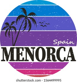 Minorca vintage t-shirt logo design dadge. Retro style handmade island label, badge or element for travel souvenirs. Vector illustration.