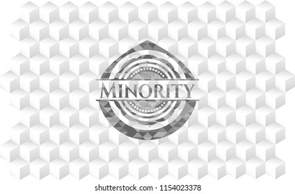 Minority grey badge with geometric cube white background