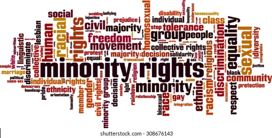 Minority rights word cloud concept. Vector illustration