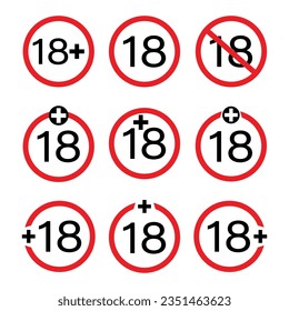 Minors 18 years warning red badges vector on a white background.