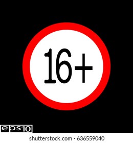 Minors under 16+ are not allowed sign, icon red thin line - vector illustration