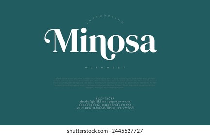 Minosa elegant Font Uppercase Lowercase and Number. Classic Lettering Minimal Fashion Designs. Typography modern serif fonts regular decorative vintage concept. vector illustration