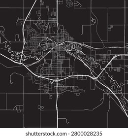 Minot North Dakota Vector Map, Detailed City Street Map Black and White Minimalist Line Art