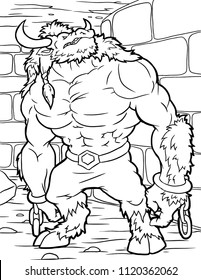 Minotaur fantastic creature on black and white colors. coloring book