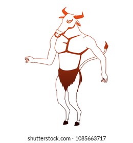 Minotaur fantastic creature on red and orange lines