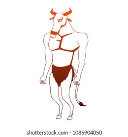 Minotaur fantastic creature on red and orange lines