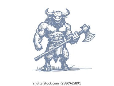 Minotaur hand drawn sketch vector